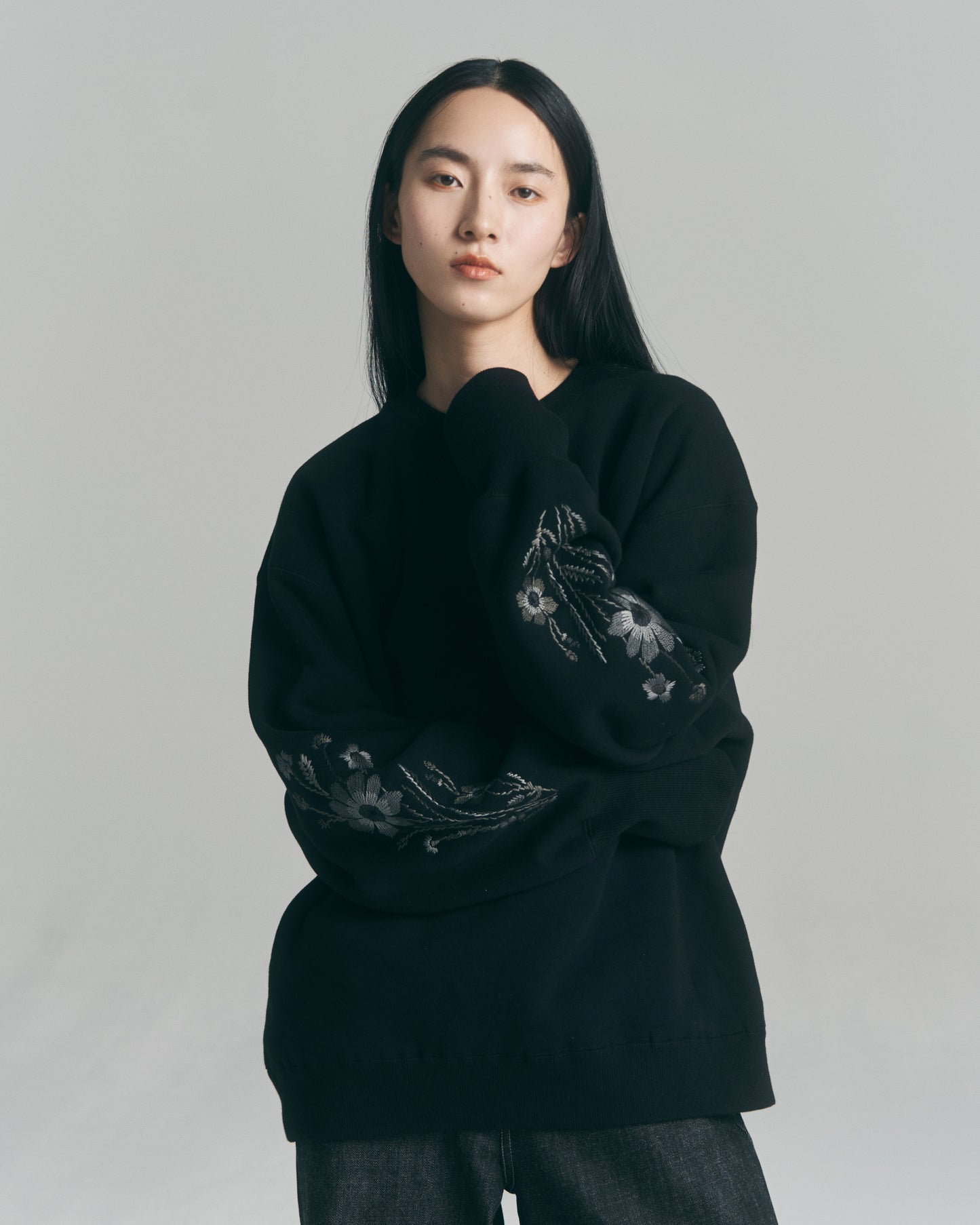 Embroidered Jacquard Crewneck Sweatshirt / Black
