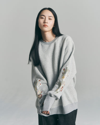 Embroidered Jacquard Crewneck Sweatshirt / Gray