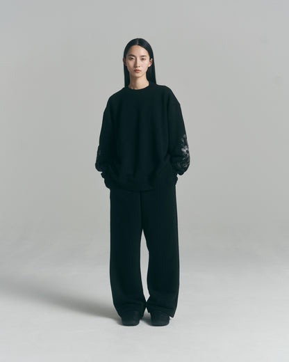 Embroidered Jacquard Crewneck Sweatshirt / Black
