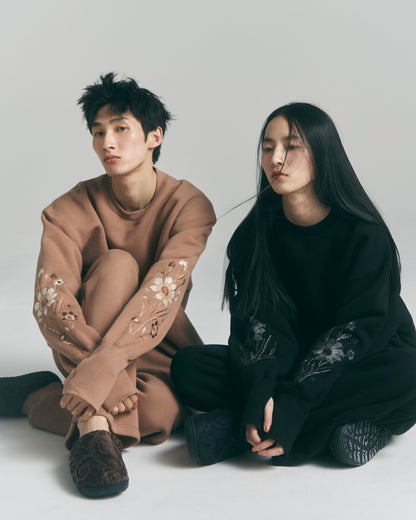 Embroidered Jacquard Crewneck Sweatshirt / Black