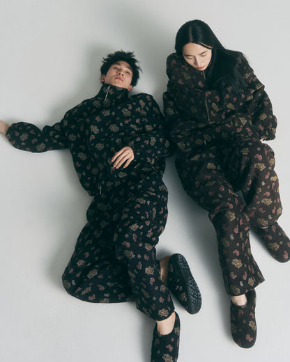 Velvet Jacquard Wide Utility Trousers / Black Paisley