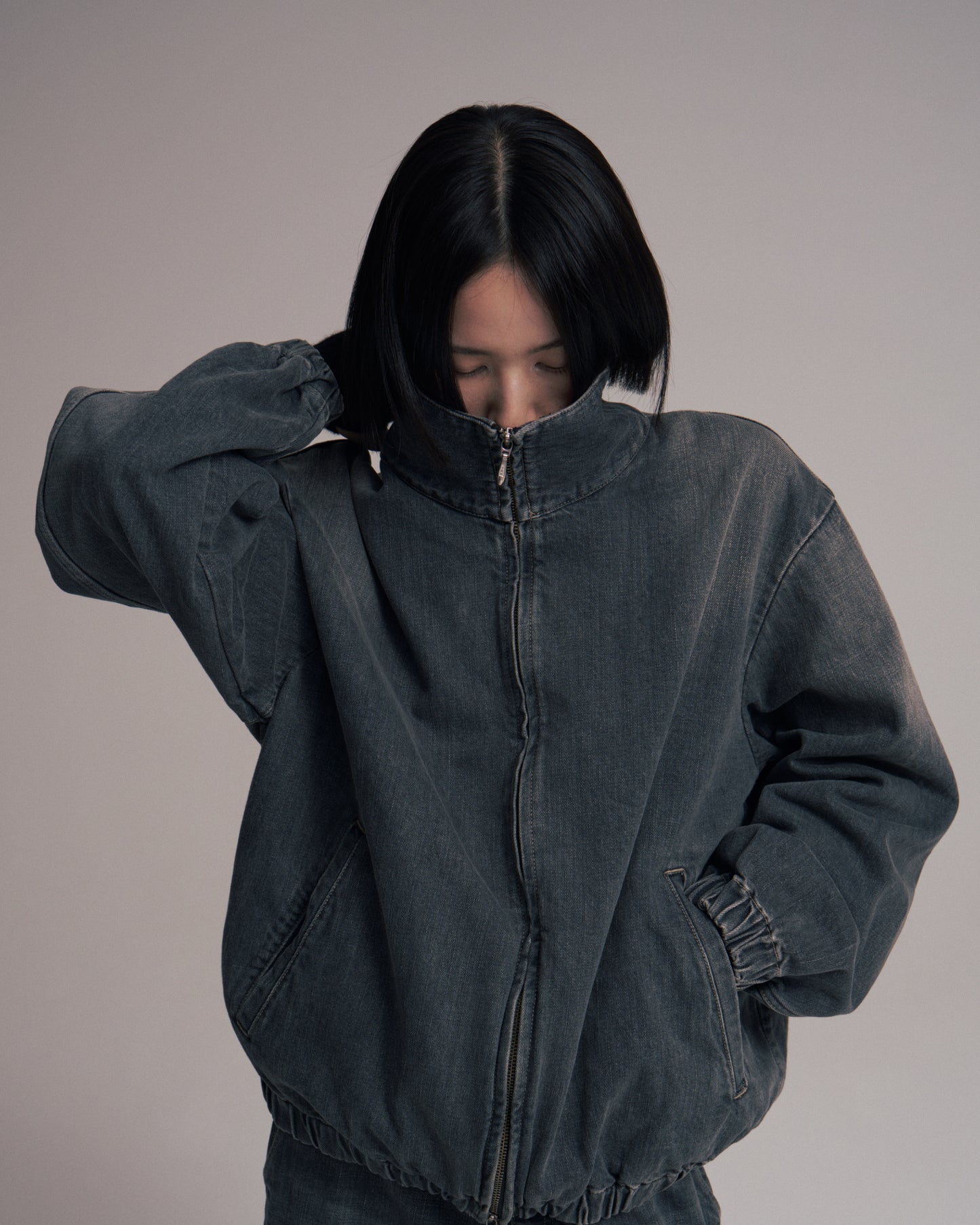 Denim track jacket - Old vintage wash / Mid black
