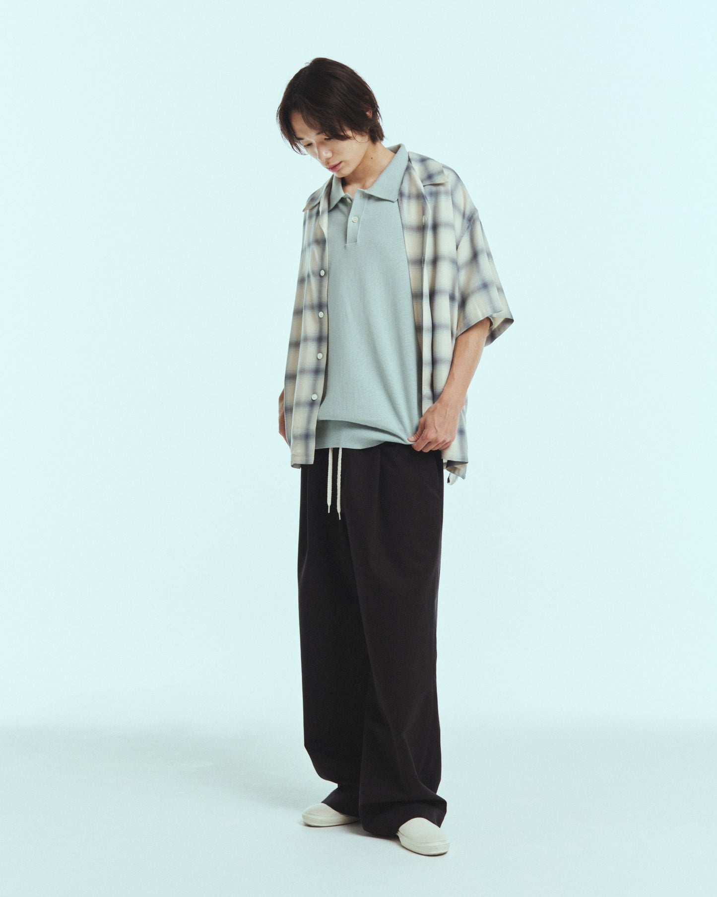 Aloha shirt - Ombre check / Navy×Natural