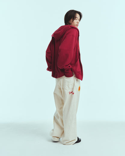 Embroidered wide selvedge jeans / Natural
