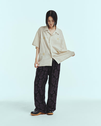 Aloha shirt - Big flowers embroidery / Natural