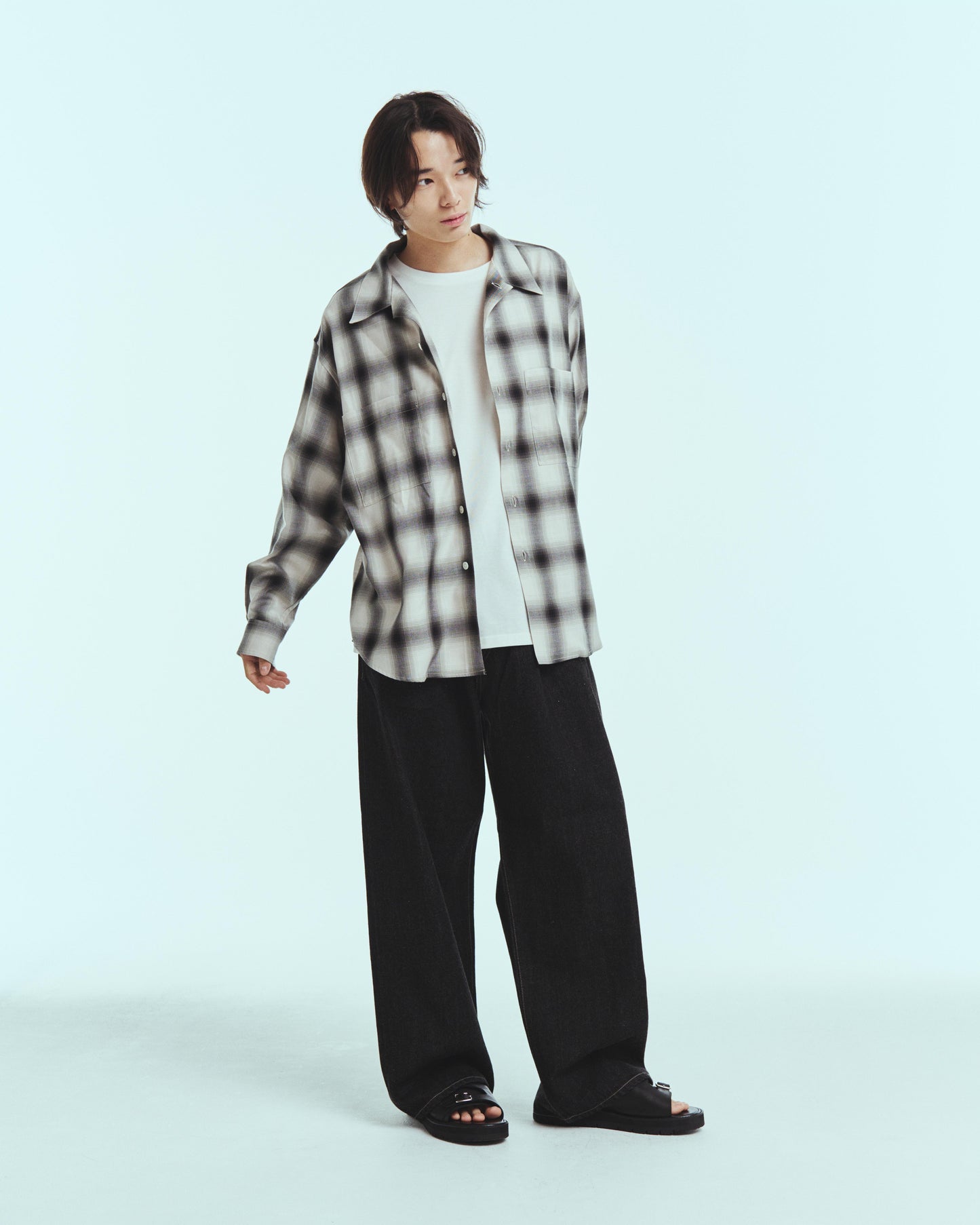 Split yoke big shirt - Ombre check / Natural
