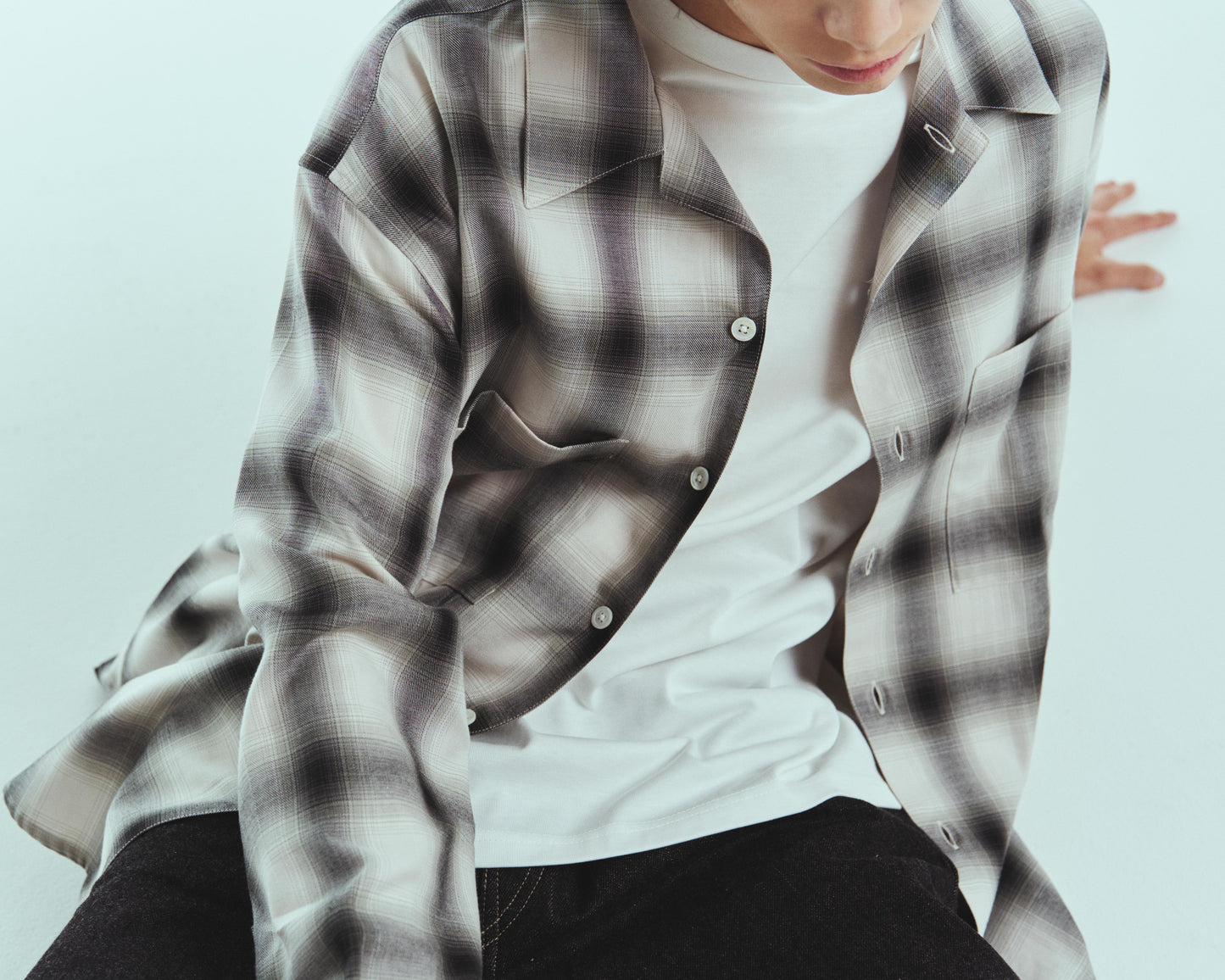 Split yoke big shirt - Ombre check / Natural