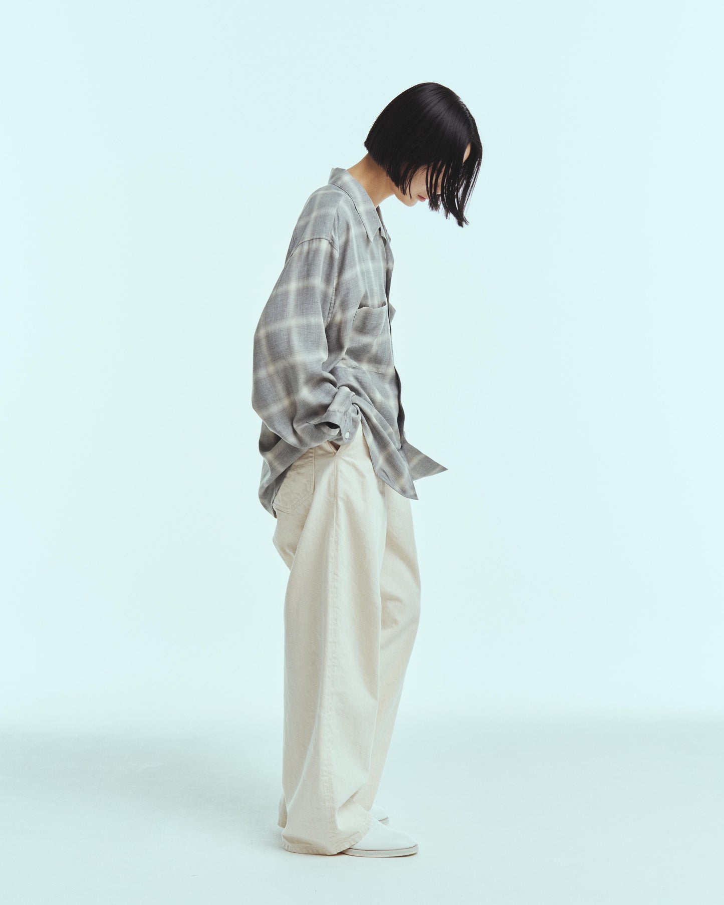 Split yoke big shirt - Ombre check / Gray