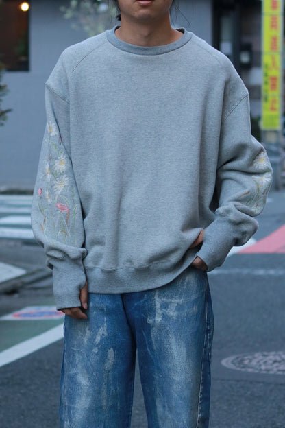 Embroidery crew sweat / Gray