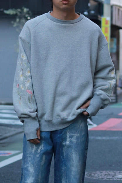 Embroidery crew sweat / Gray