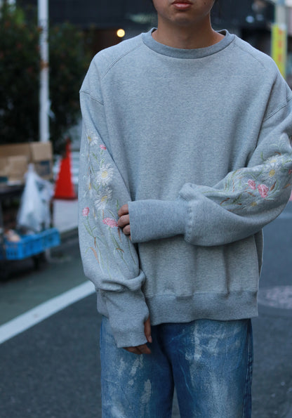 Embroidery crew sweat / Gray
