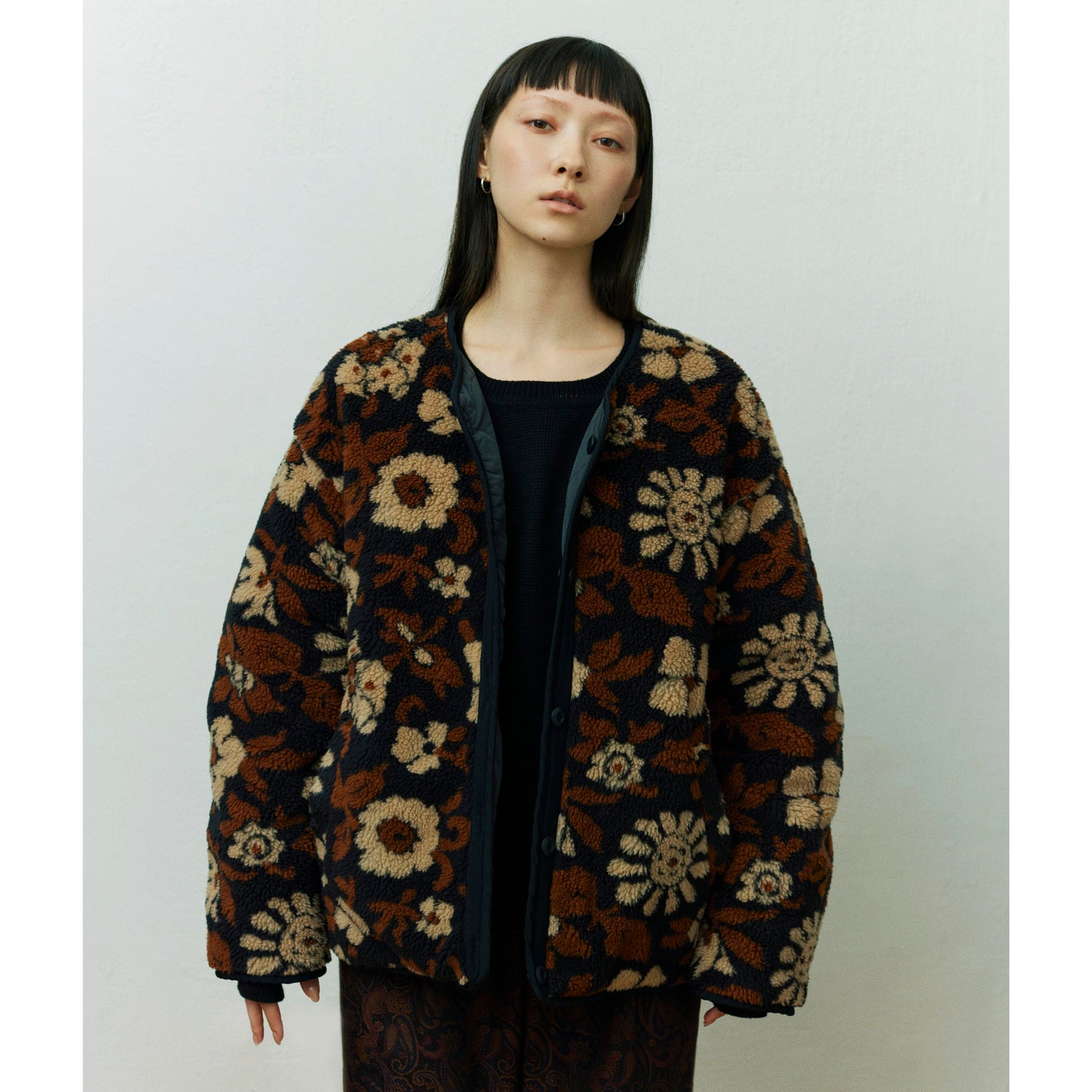 Reversible lining jacket - Jacquard boa / Black flower camo