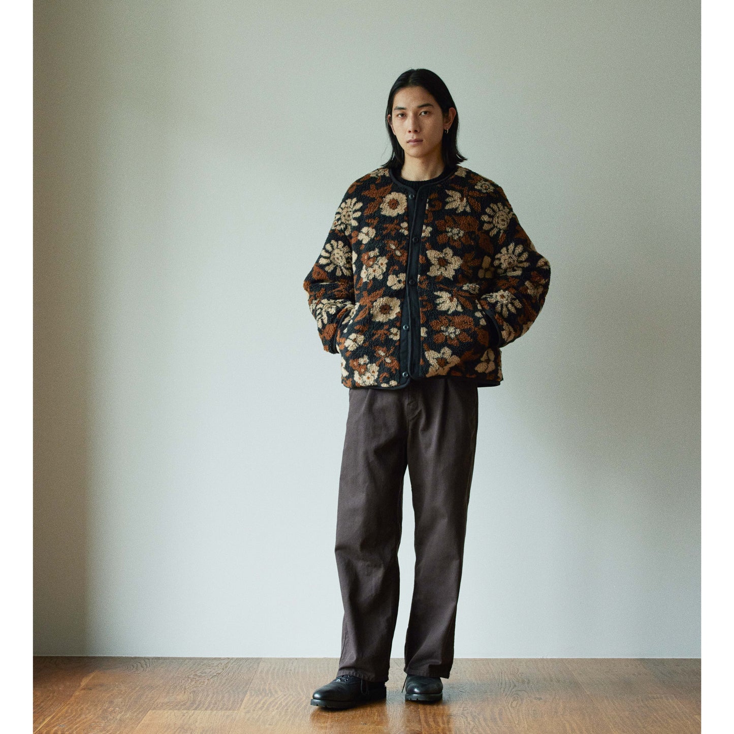 Reversible lining jacket - Jacquard boa / Black flower camo