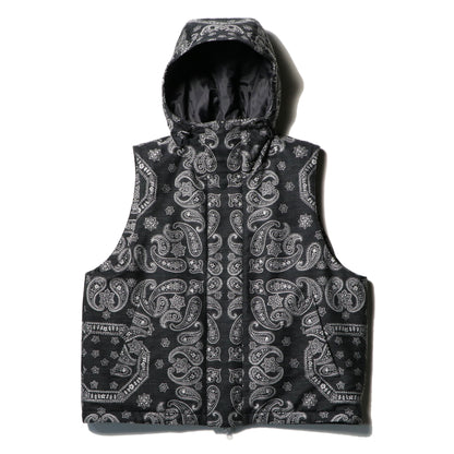 Padded hood vest - Bandana jacquard / Black