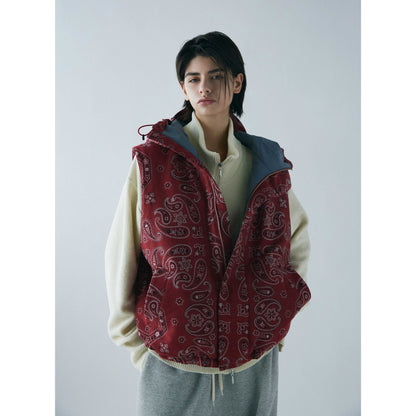 Padded hood vest - Bandana jacquard / Red