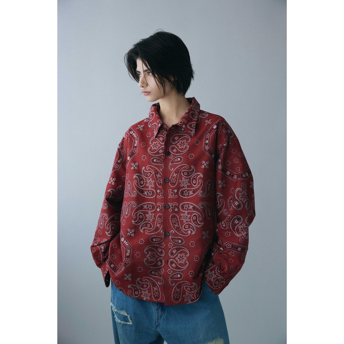 Split yoke big shirt - Bandana jacquard / Red