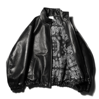 Leather track jacket - Horse hide bandana lining / Black x Black