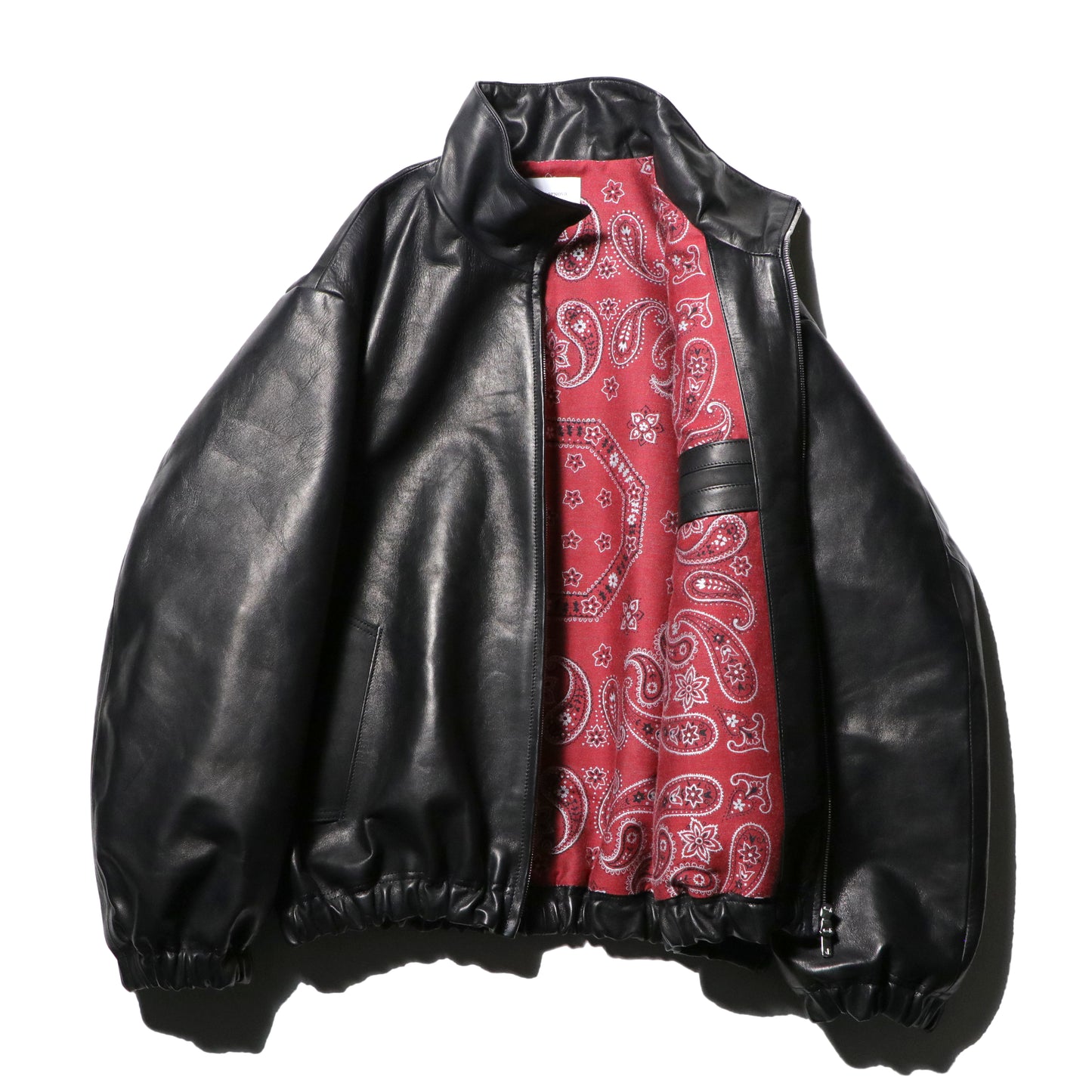 Leather track jacket - Horse hide bandana lining / Black x Red