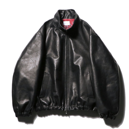 Leather track jacket - Horse hide bandana lining / Black x Red