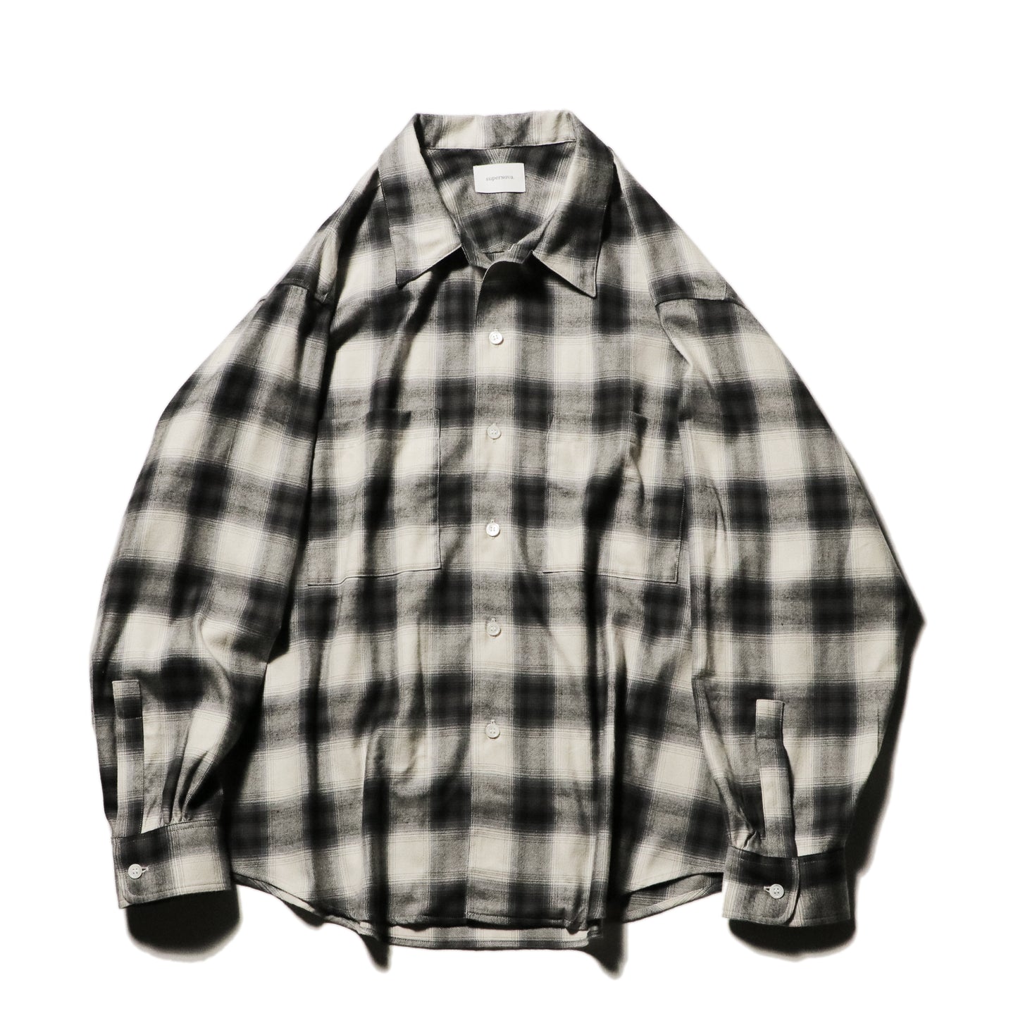 Split yoke big shirt - Ombre check / Gray x Natural