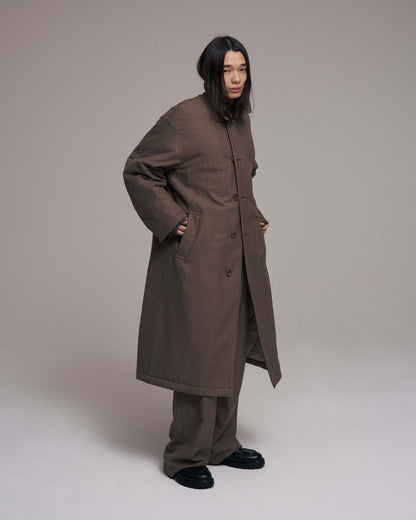 Quilted lining bal collar coat - Gun club check / Brown