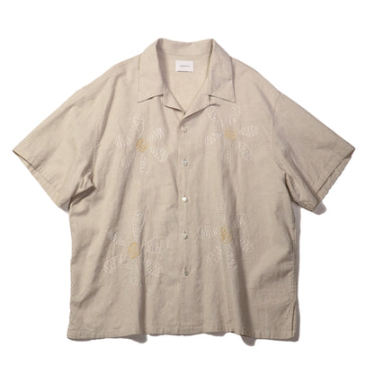 Aloha shirt - Big flowers embroidery / Natural