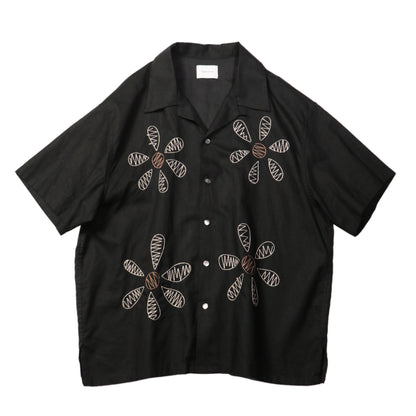 Aloha shirt - Big flowers embroidery / Black