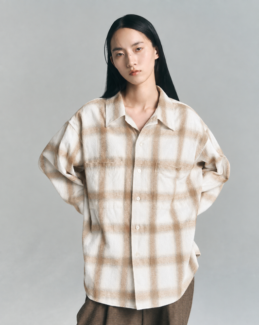 Ombre Check Flannel Shirt / White×Orange
