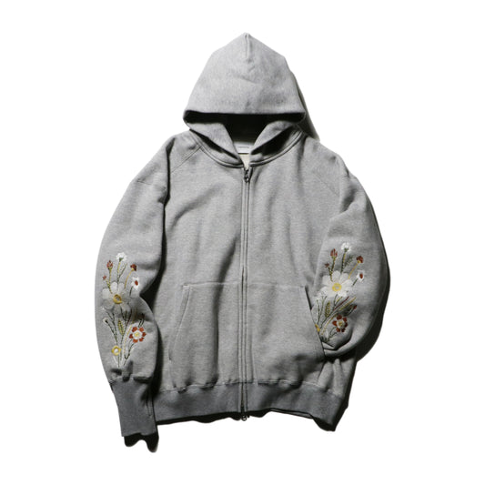 Embroidered Oversized Jacquard Sweat Zip Hoodie / Gray