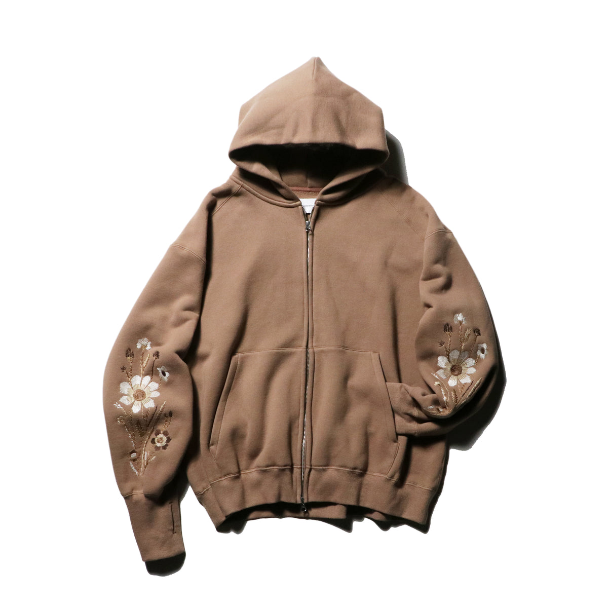 Embroidered Oversized Jacquard Sweat Zip Hoodie / Mocha