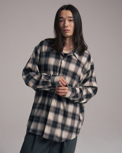 Split yoke big shirt - Ombre check / Gray x Natural