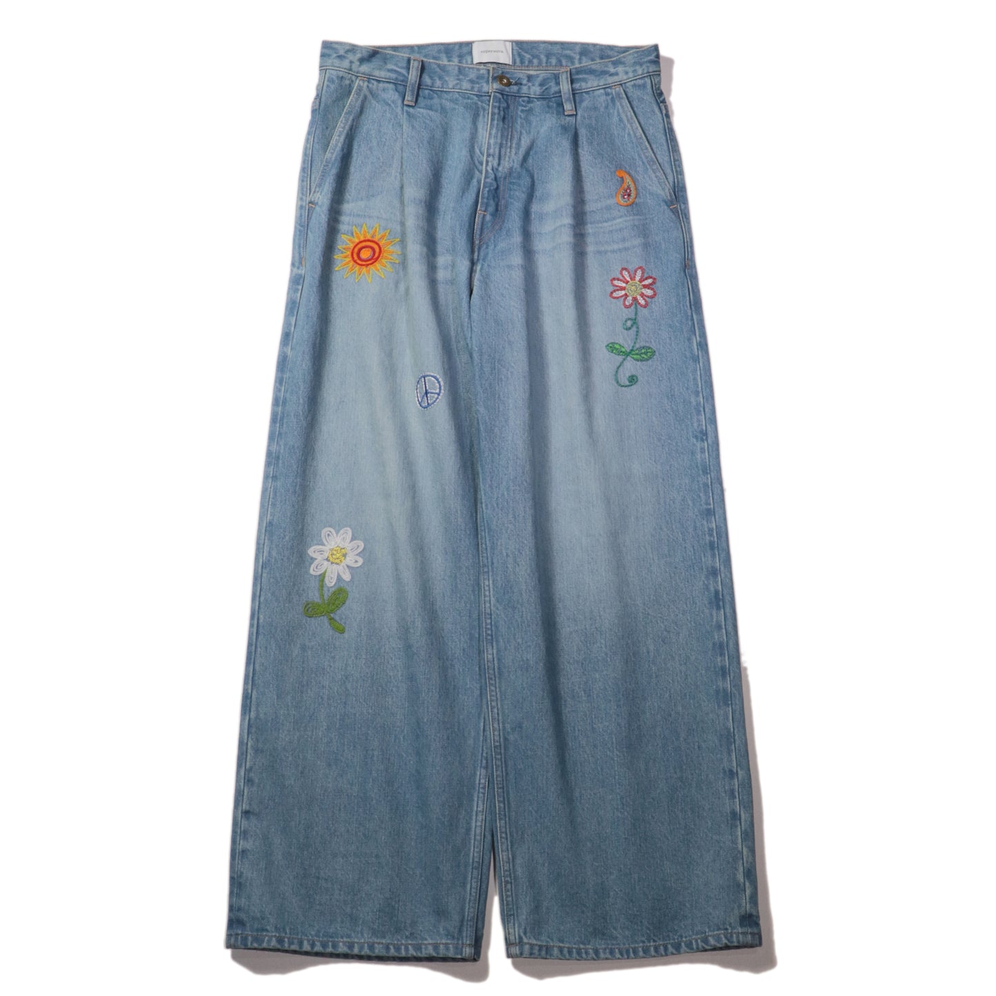 Embroidered wide selvedge jeans - Old vintage wash / Light indigo