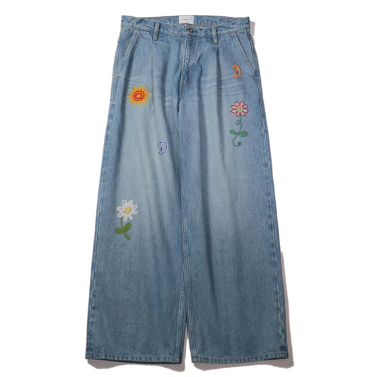 Embroidered wide selvedge jeans - Old vintage wash / Light indigo