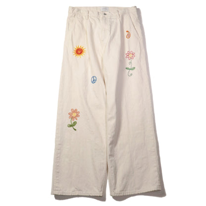 Embroidered wide selvedge jeans / Natural