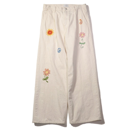 Embroidered wide selvedge jeans / Natural